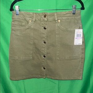 NWT Michael By Michael Kors Olive Button-Front Denim Skirt size 6